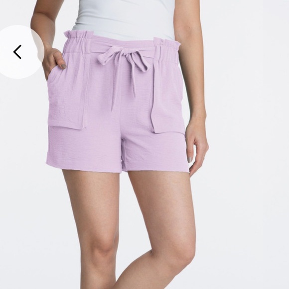 PINK TIE FRONT SHORTS - Picture 1 of 4